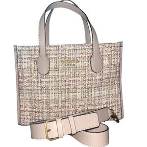 EUC GUESS Silvana Tweed Double Compartment Tote Ash Rose/Multi